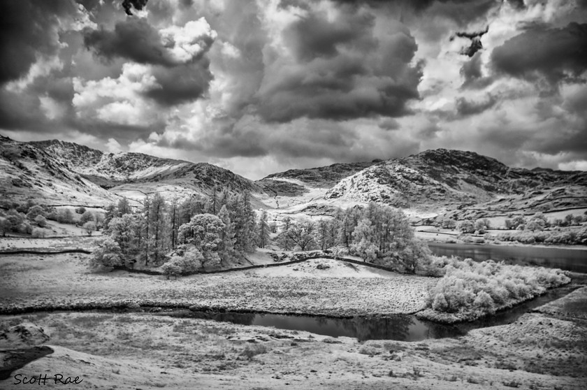 Little-Langdale-Tarn-in-IR 
 Keywords: uk nw england water summer mountains trees infrared b&w river