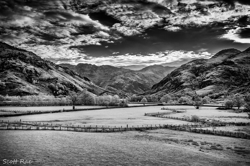 Great-Langdale-in-Infrared 
 Keywords: uk nw england summer mountains trees sunset infrared b&w