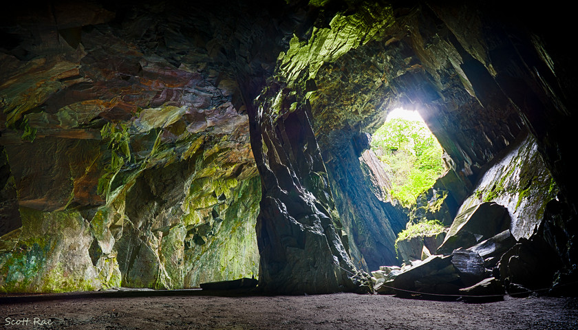 Cathedral-Cavern-looking-out-HDR 
 Keywords: uk nw england summer mountains abstract cave hdr
